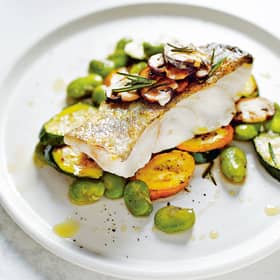 White fish and broad beans