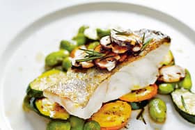 White fish and broad beans