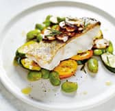 White fish and broad beans