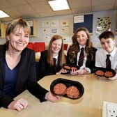 Lochend Community High11.2.16the Lochend School Burger Competition in conjunction with Scotbeef. Pictured are Marion MacCormick (Aldi - dark jacket / blue top) and Alison Galloway (Scotbeef - grey top / white shirt).The winners were:Rebekah Calder (red hair, blazer), Ryan Kidd (dark hair, white shirt) and Courtney McNulty (long hair, baseball boots - not present at final award).The runners up were:Neve Campbell (long blonde hair), Jordon Lynch (lighter hair, dark jumper), Jordan Judd (white shirt, glasses), Amy Martin (red hair, black jumper), Rheagan Managhan (long dark hair, school blazer).Also present were Home Economics teacher Ms Lesley Napier and Business Studies teacher Vinny Clark (beard).Free PR Use for Weber Shandwick.Further information available from: Heather Ross hross@webershandwick.com 01315566649 Weber Shandwick, 9 York Place, Edinburgh, EH1 3EBPictures Copyright: Iain McLean79 Earlspark AvenueG43 2HE07901 604 365www.iainmclean.comphotomclean@googlemail.com07901 604 365ALL RIGHTS RESERVED
