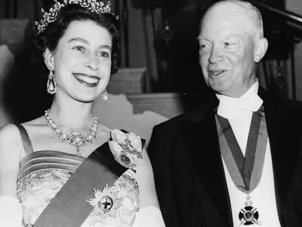 The Queen with US president Dwight D Eisenhower at a White House State banquet in 1957. Picture: Getty