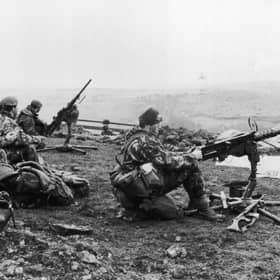 British soldiers pictured during the Falklands War in 1982 (Picture: Fox Photos)