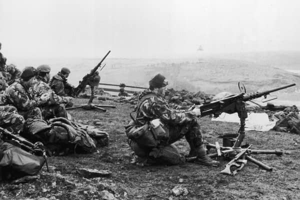 British soldiers pictured during the Falklands War in 1982 (Picture: Fox Photos)