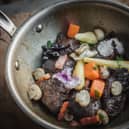 Red wine braised Clash Farm pork cheeks served with celeriac, lardons. Picture: Marc Millar