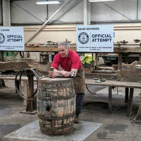 Winner David with his cask.
