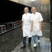 TO GO WITH AFP STORY BY EMMY VARLEY
French chef Michel Bras (R) and his son Sebastien pose at their new restaurant in the Soulages museum in Rodez, southern France, on March 25, 2014. AFP PHOTO JOSE TORRES        (Photo credit should read JOSE TORRES/AFP/Getty Images)