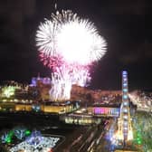 Fireworks above Edinburgh Castle and Princes Street at the bells. Picture: Jane Barlow