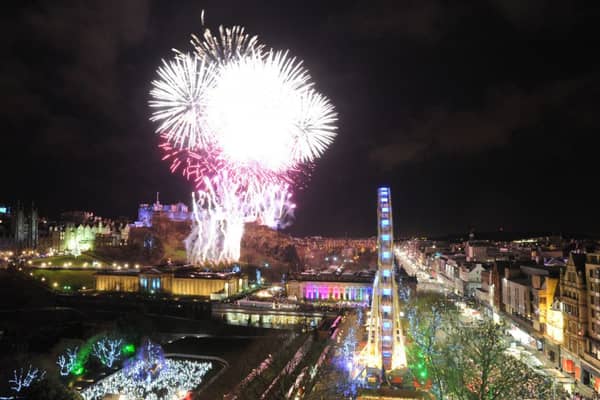 Fireworks above Edinburgh Castle and Princes Street at the bells. Picture: Jane Barlow