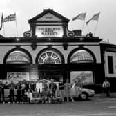 Staff dressed as gangsters beside a stretch limousine to advertise the opening of Fat Sam's Chicago-style diner and bar on the site of the Edinburgh meat market at Fountainbridge in September 1986. Picture: TSPL
