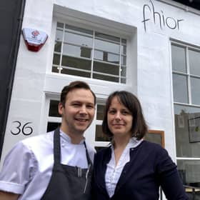 Scott and Laura Smith outside Fhior on Broughton Street, Edinburgh