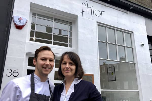 Scott and Laura Smith outside Fhior on Broughton Street, Edinburgh