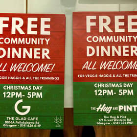 Glasgow free community dinner Christmas Day