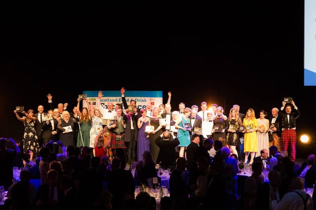 Businesses from across the country celebrate after being presented with awards by Presenter of C4’s Sunday Brunch, Simon Rimmer at the Scotland Food & Drink Excellence Awards 2018. Photograph: Ditte Solgaard/ Scotland Food & Drink