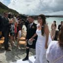 Stephanie Harkins, 33, and husband Stuart, 33, at their wedding..An Irn Bru obsessed bride received her perfect wedding gift when her new husband gave her a hamper full of the original recipe soft drink at their ceremony on the Isle of Eriskay, Outer Hebrides. See SWNS story SWSCdrink. A bride obsessed with Irn Bru was delighted when her new husband gave her a hamper full of the original recipe drink - as a wedding gift. Stephanie Harkins, 33, wed Stuart, 35, last week on the Isle of Eriskay, Outer Hebrides. Stephanie, a primary school teacher, had saved three cans of the original recipe Irn Bru in the lead up to the big day to relieve her pre-wedding stress.  But she was delighted when hubby Stuart surprised her with the ultimate wedding gift - 24 cans of Scotland's national drink.