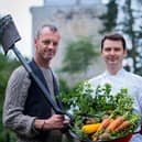 Pete Jackson (left) and Derek Johnstone get to work in redeveloping Borthwick Castle's historic walled garden.