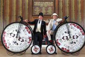 Picture:  Neil Laughton and David Fox-Pitt MBE prepare for their ride from Lands End to John O'Groats on Penny Farthing bicycles sponsored by Hendrick's Gin.