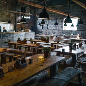 Inside the dark Steak Barn  at Balgove Larder, St Andrews