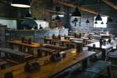 Inside the dark Steak Barn  at Balgove Larder, St Andrews