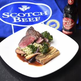 Pic - Greg Macvean - 23/01/20 - 07971 826 457   
Chef Paul Wedgwood of Wedgwood The Restaurant has created a Burns' Night receipe using Scotch Beef and Innis & Gunn's The Original barrel-aged beer.