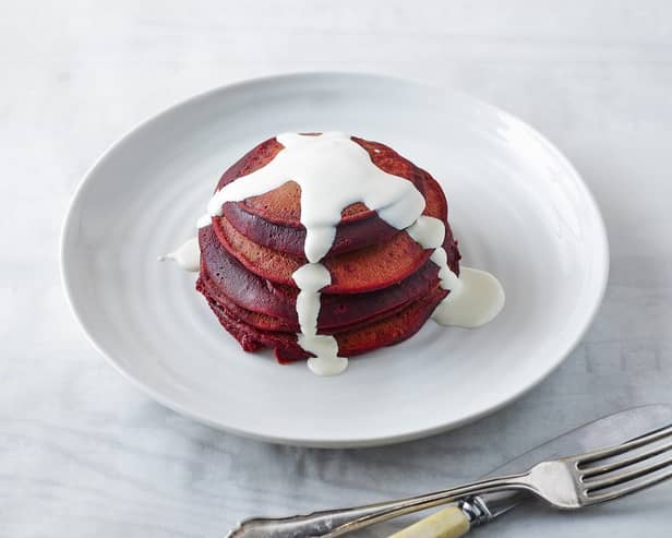 Red velvet pancakes