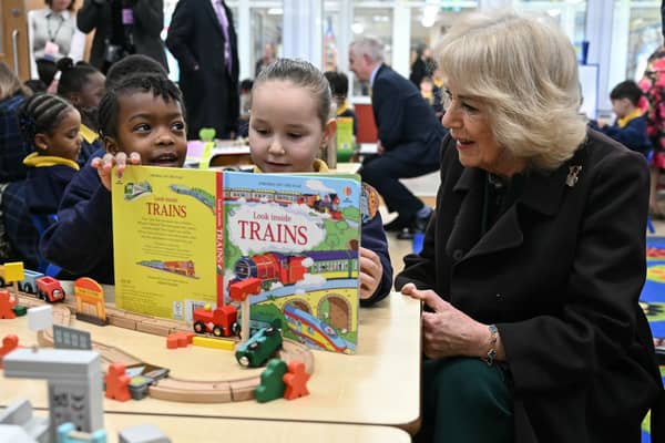 Queen Camilla, seen at the opening of a library at Christ Church Primary School in London, has been working to encourage children to read more for pleasure (Picture: Justin Tallis/WPA pool)