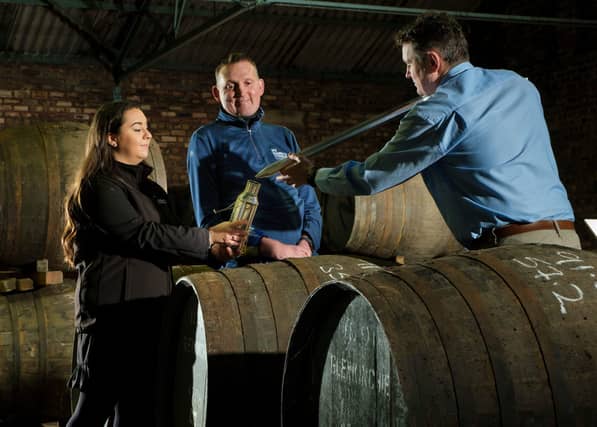 Rugby legend and Motor Neuron Disease campaigner Doddie Weir visits Diageos Glenkinchie Distillery to select a cask of Glenkinchie single malt to have bottled for his foundation, My Name5 Doddie.
Photo shows Doddie with Ramsay Borthwick (Glenkinchie distillery manager) and Eve Murphy, Diageo apprentice whisky specialist.
Further info: Stuart Young, 3x1 Public Relations, 0141 221 0707
syoung@3x1.com
Photograph: Mike Wilkinson 07/02/20.
Copyright: Mike Wilkinson.
07768393673.
mike@mike-wilkinson.com
www.mike-wilkinson.com.