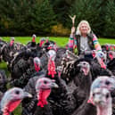 Charlotte Blackler surrounded by her free range turkeys.