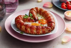 The pork sausage is wrapped in smoke bacon and laced with truffle (Picture: Marks and Spencers)