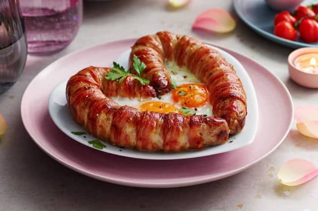 The pork sausage is wrapped in smoke bacon and laced with truffle (Picture: Marks and Spencers)