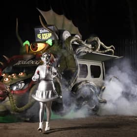 EDITORIAL USE ONLY 
A B-movie inspired monster character unveils the Ardbeg ÔIce ScreamÕ Truck, which has been created in partnership with ice cream parlour Ruby Violet, with each of the serves featuring one of the DistilleryÕs single malt whiskies - Ardbeg Ten, An Oa and Wee Beastie, London. Issue date: Monday October 18, 2021. PA Photo. The truck will travel from London to Glasgow and Edinburgh between October 26-31, serving Halloween inspired flavour combinations, such as ÔCookies & ScreamÕ, a Wee Beastie ice cream sandwich, and a blackcurrant "Ice Cream Groan" using Ardbeg Ten Years Old. Visitors can also enter a ÔMonsters of SmokeÕ pop-up parlour to sample specially created whisky cocktails. Photo credit should read: Matt Alexander/PA Wire