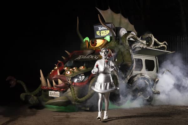 EDITORIAL USE ONLY 
A B-movie inspired monster character unveils the Ardbeg ÔIce ScreamÕ Truck, which has been created in partnership with ice cream parlour Ruby Violet, with each of the serves featuring one of the DistilleryÕs single malt whiskies - Ardbeg Ten, An Oa and Wee Beastie, London. Issue date: Monday October 18, 2021. PA Photo. The truck will travel from London to Glasgow and Edinburgh between October 26-31, serving Halloween inspired flavour combinations, such as ÔCookies & ScreamÕ, a Wee Beastie ice cream sandwich, and a blackcurrant "Ice Cream Groan" using Ardbeg Ten Years Old. Visitors can also enter a ÔMonsters of SmokeÕ pop-up parlour to sample specially created whisky cocktails. Photo credit should read: Matt Alexander/PA Wire