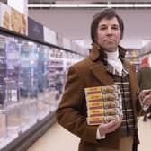 FREE PICTURE FIRST USE:  Rabbie Burnsoy buying some McIntosh’s special price chilled haggis, neeps & tatties ready meal ahead of Burns Night on 25 January 2023.

Picture Robert Perry 19th January 2022

Please credit photo to Robert Perry

Image is free to use in connection with the promotion of the above company or organisation. 'Permissions for ALL other uses need to be sought and payment make be required.


Note to Editors:  This image is free to be used editorially in the promotion of the above company or organisation.  Without prejudice ALL other licences without prior consent will be deemed a breach of copyright under the 1988. Copyright Design and Patents Act  and will be subject to payment or legal action, where appropriate.
www.robertperry.co.uk
NB -This image is not to be distributed without the prior consent of the copyright holder.
in using this image you agree to abide by terms and conditions as stated in this caption.
All monies payable to Robert Perry

(PLEASE DO NOT REMOVE THIS CAPTION)
This image is intended for Editorial use (e.g. news). Any commercial or promotional use requires additional clearance. 
Copyright 2023 All rights protected.
first use only
contact details
Robert Perry   

Robert Perry reserves the right to pursue unauthorised use of this image . If you violate my intellectual property you may be liable for  damages, loss of income, and profits you derive from the use of this image.