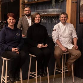 L-R: Sarah Campbell (Compliance Manager, Talisker Distillery), Krzysztof Dudkowski (General Manager, The Three Chimneys), Louise Ellis (Experience and Events Manager, Talisker Distillery) and Scott Davies (Head Chef, The Three Chimneys).