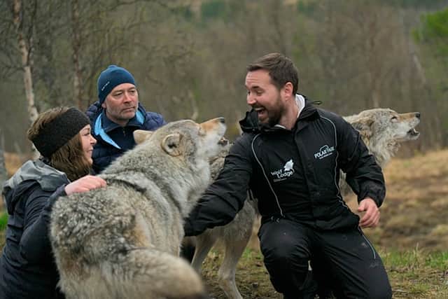 Martin Compston meets some wolves on the new BBC travel show Picture: BBC Scotland/Tern TV