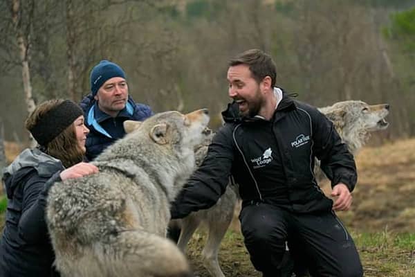 Martin Compston meets some wolves on the new BBC travel show Picture: BBC Scotland/Tern TV