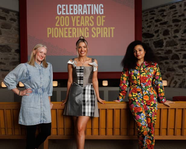 Cardhu 200 pioneer event at the Cardhu distillery, Speyside. Pictured in the story room at the distillery are the three Cardhu pioneers, from left- Lisa Lawson, Siobhan Mackenzie and Jawahir Al-Mauly. 
Picture: Colin Mearns