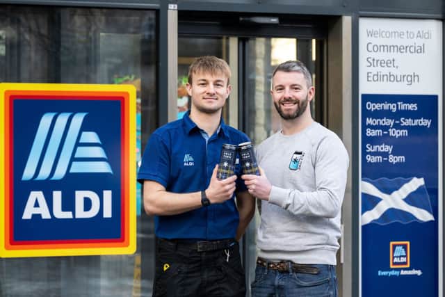 Pictured: Elliot Lamb (Cold Town Beer), Ewan Jones (Aldi) Paul Bradley Paul Thompson (Doddie Foundation)