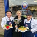 Paul Boyle and his daughter Mariesha Boyle with Rosalind and the supreme champion trophy