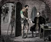 The 16th-century Bible translator William Tyndale depicted on the morning of his death in a 19th-century engraving (Picture: Print Collector)