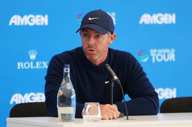 Defending champion Rory McIlroy speaks to the media during a press conference prior to the Amgen Irish Open at Trump International Golf Links in Doonbeg