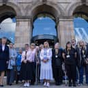 Eljamel inquiry campaigners on the steps of the inquiry venue