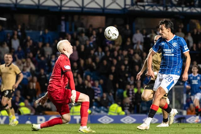 Rangers' Bojan Miovski scores a 90th minute winner against St Mirren at Ibrox. (Photo by Alan Harvey / SNS Group)