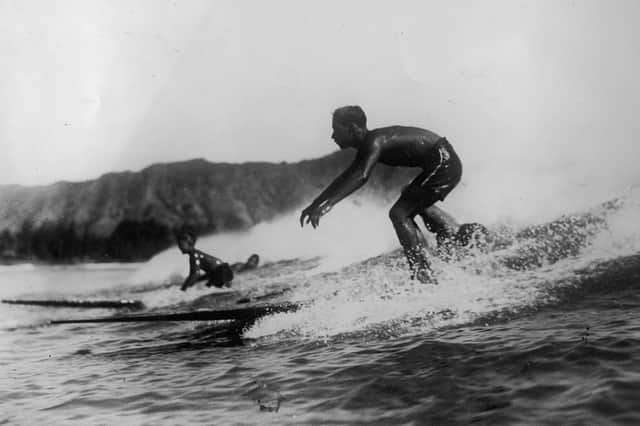 Surfers at Waikiki, Hawaii, c. 1935