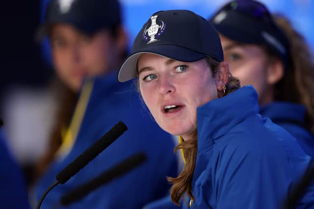 Mimi Rhodes, one of four Team Europe rookies, pictured during a press conference prior to the Solheim Cup starting in the Netherlands on Friday