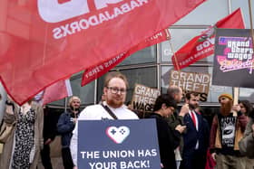 Protesters outside the Rockstar North employment tribunal