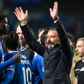 Derek McInnes celebrates Rangers' win over St Mirren.