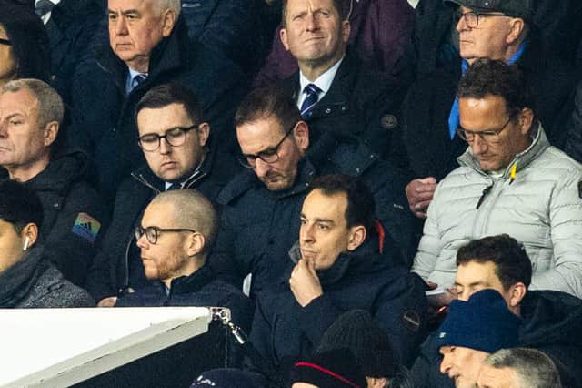 Dan Purdy, pictured next to Kevin Thelwell, during a Europa League match between Manchester United  and Rangers at Old Trafford, on January 23, 2025. (Photo by Craig Foy / SNS Group)