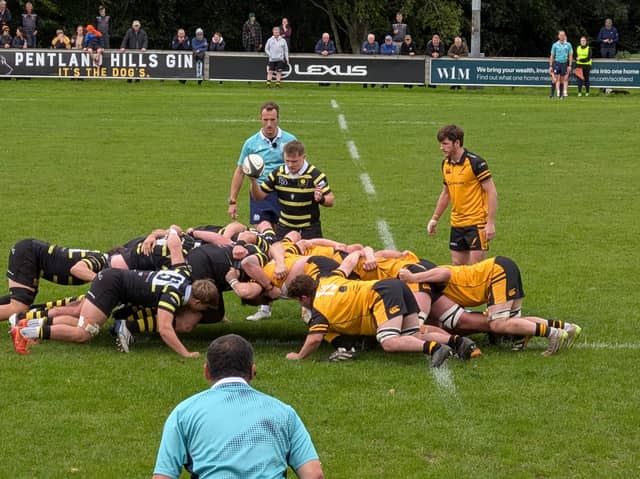 Melrose scrum against Currie Chieftains at Malleny Park in the Arnold Clark Premiership  