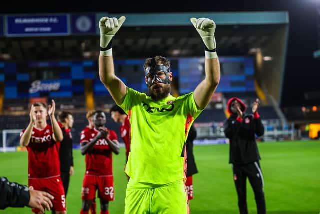 Aberdeen goalkeeper Marius Muller celebrates after the penalty shoot-out win over Kilmarnock in the Premier Sports Cup quarter final.