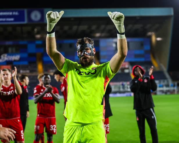 Aberdeen goalkeeper Marius Muller celebrates after the penalty shoot-out win over Kilmarnock in the Premier Sports Cup quarter final.